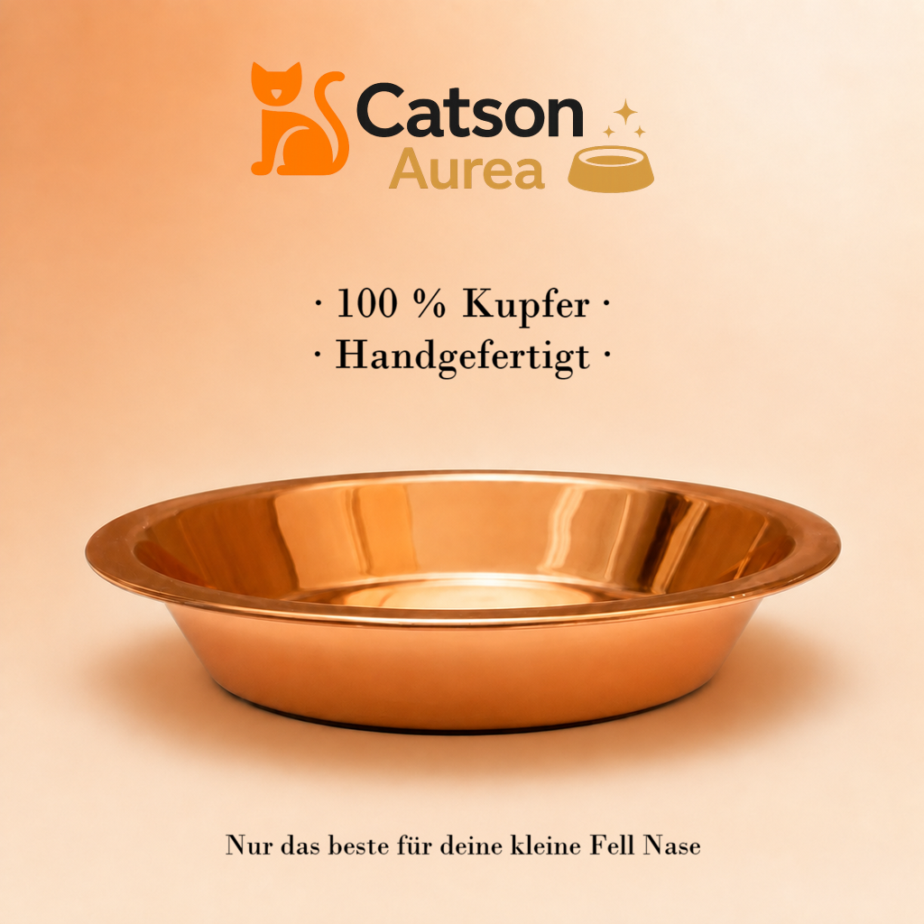 Catson Aurea™ handgefertigter Futternapf für Katzen aus 100 % Kupfer mit breiter, flacher Form