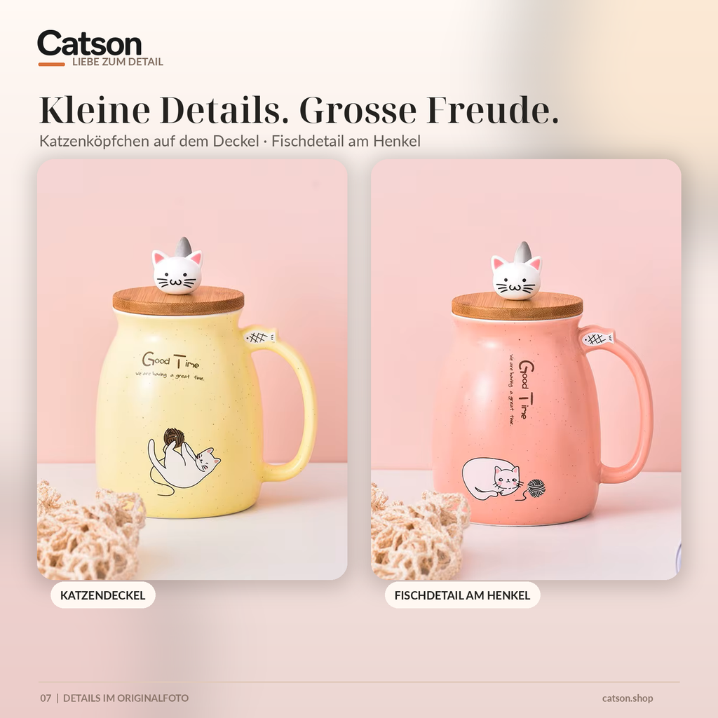 CATSON Mellow – kleine Katzendetails auf Deckel und Henkel