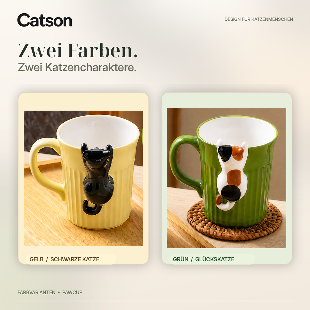 CATSON PawCup Farbvarianten Gelb und Grün mit Katzenmotiven