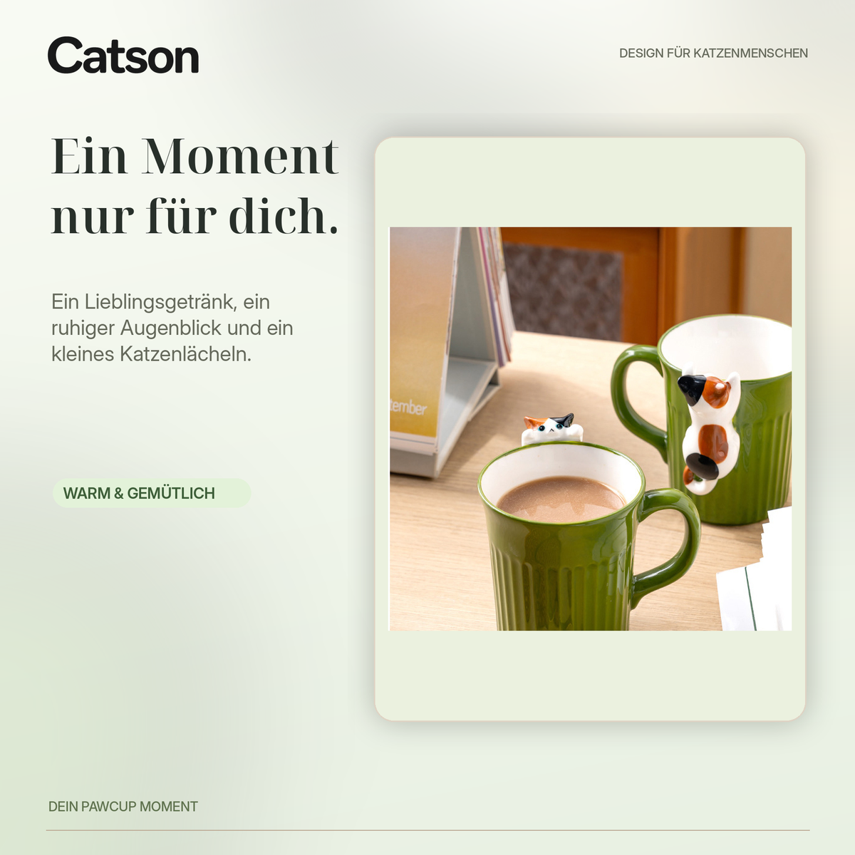 CATSON PawCup Keramiktasse beim Kaffeetrinken
