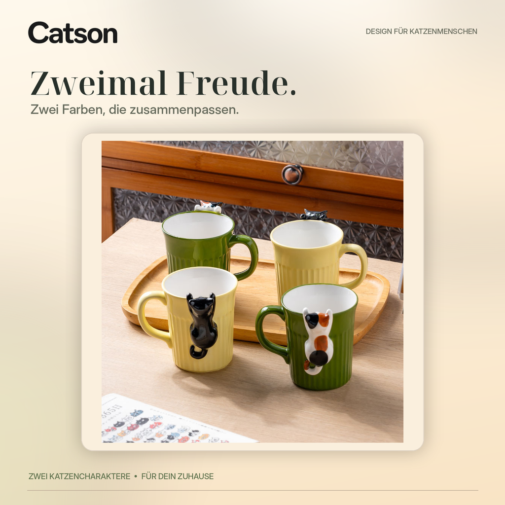 CATSON PawCup – gelbe und grüne Tassen auf einem Tablett