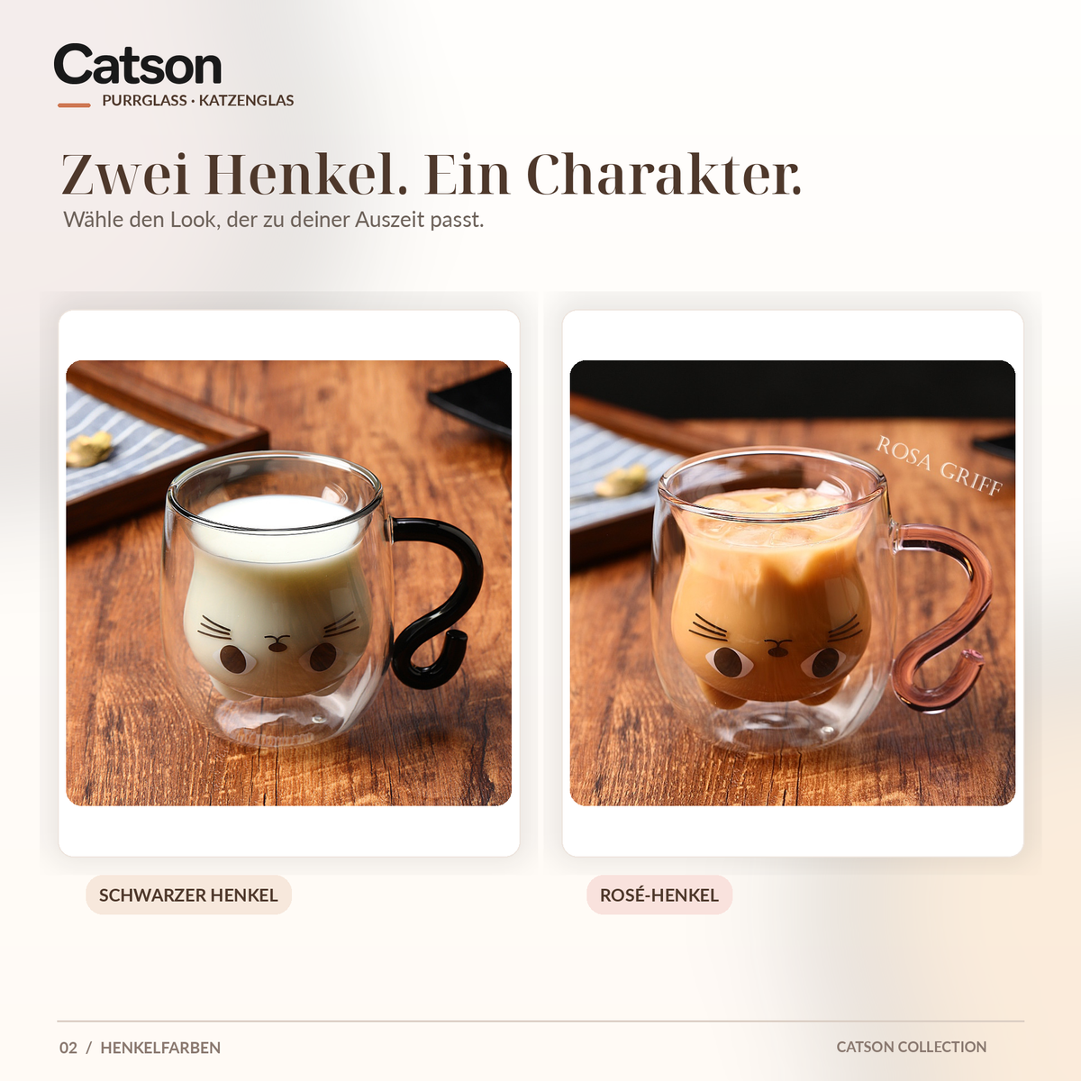 CATSON PurrGlass zwei Henkelvarianten Schwarz und Rosa