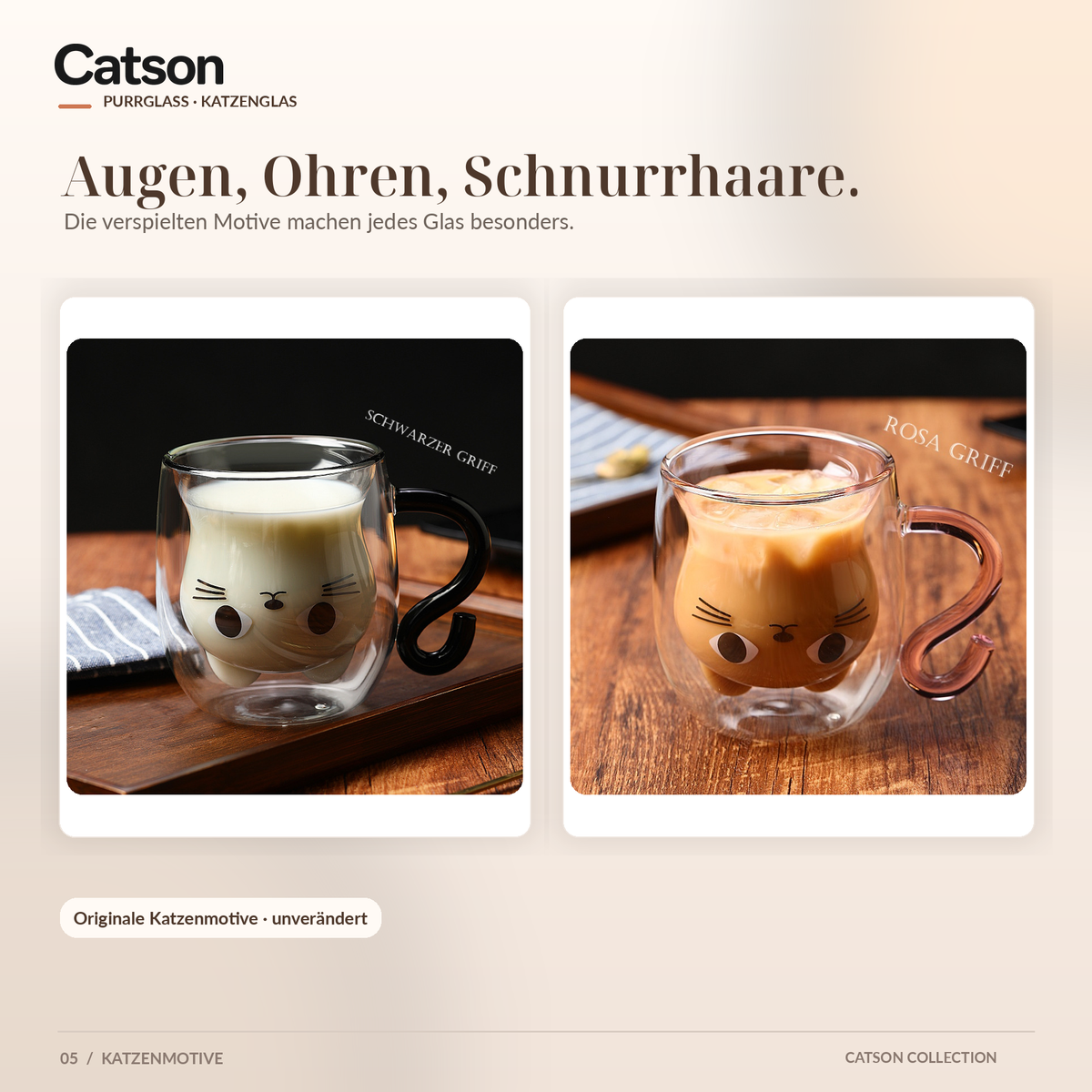 CATSON PurrGlass Katzengesicht-Motive und Farbvarianten