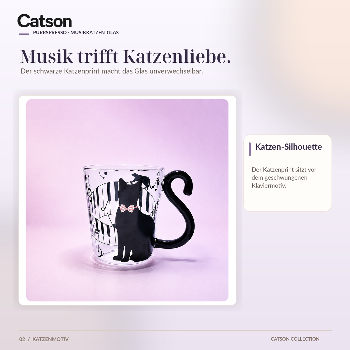 Katzenmotiv und Klaviertasten des CATSON Purrspresso