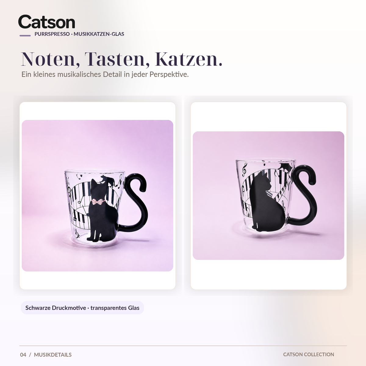 Musiknoten und Glasdetails von CATSON Purrspresso
