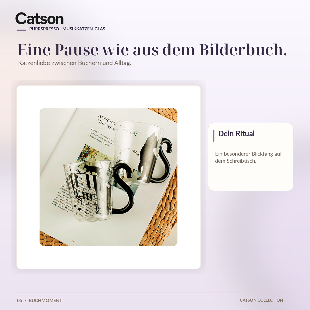 Purrspresso Katzenglas beim Lesen