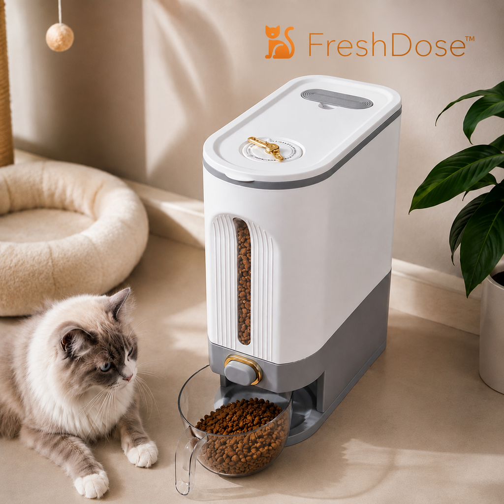 Catson FreshDose™ Futterspender für Katzen mit grossem Trockenfutterbehälter, Sichtfenster und manueller Portionsausgabe