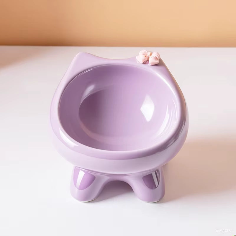 Catson Luma™ erhöhter Keramik-Futternapf in Violett mit geneigter Schale und dekorativem Schleifen-Detail
