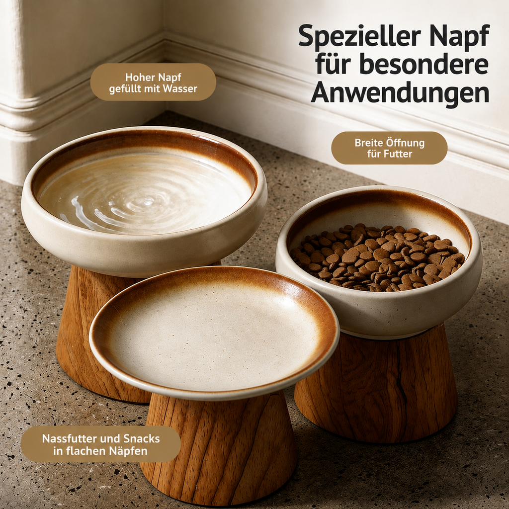Catson OakBowl™ erhöhte Keramik-Futter- und Wassernäpfe auf Holzständern für Wasser, Trockenfutter, Nassfutter und Snacks