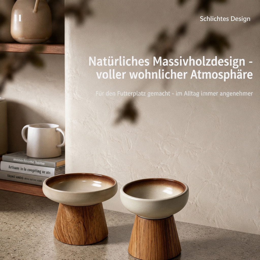 Catson OakBowl™ erhöhte Keramik-Futternäpfe auf Massivholzständern in schlichtem, wohnlichem Design