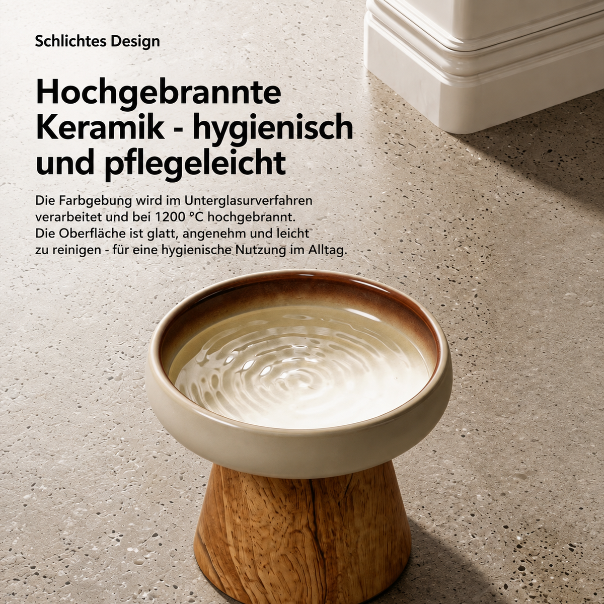 Catson OakBowl™ erhöhter Keramiknapf auf Massivholzständer aus hochgebrannter, glatter und pflegeleichter Keramik