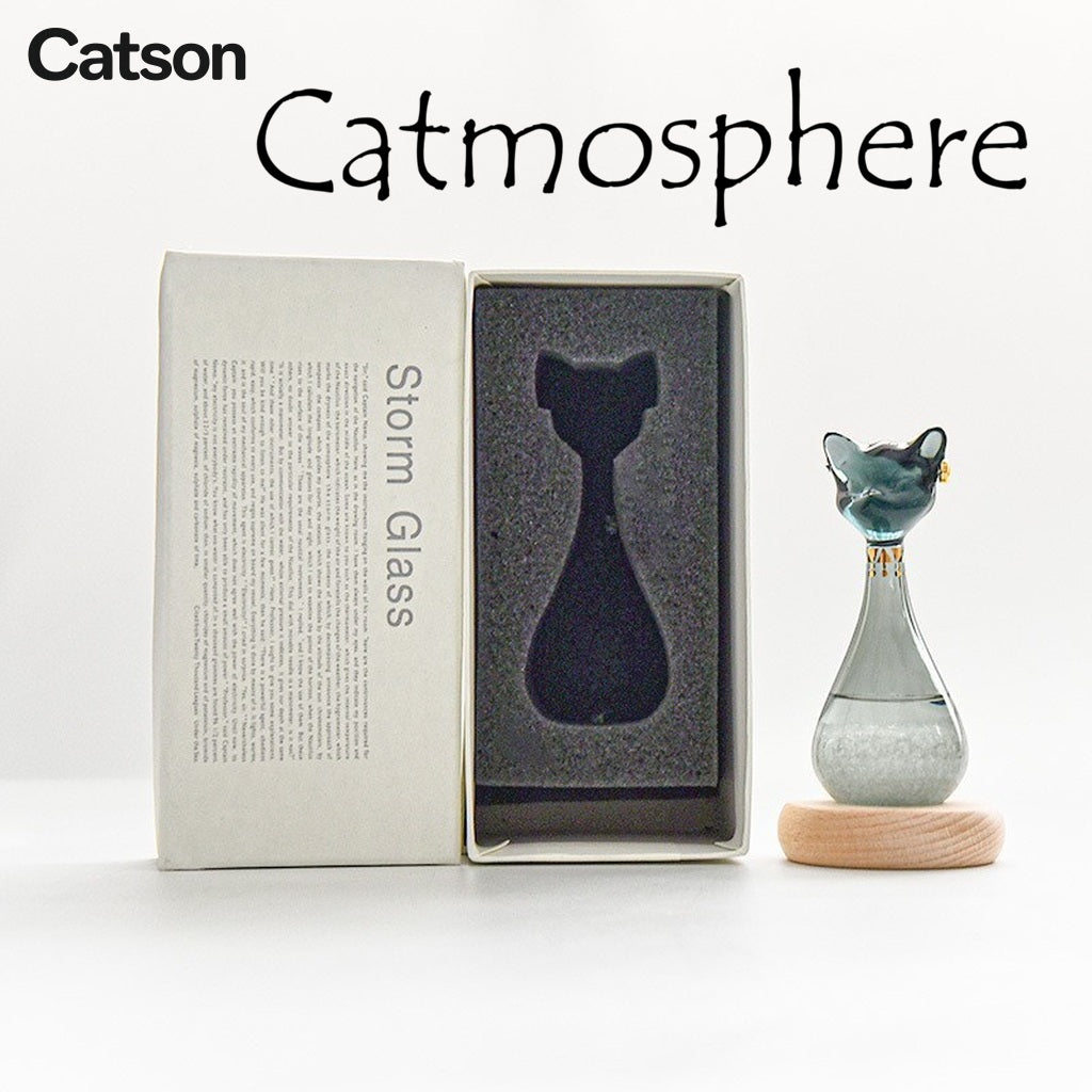 Catson Catmosphere™ Storm Glass Wetterglas in Katzenform mit Holzsockel und Geschenkverpackung