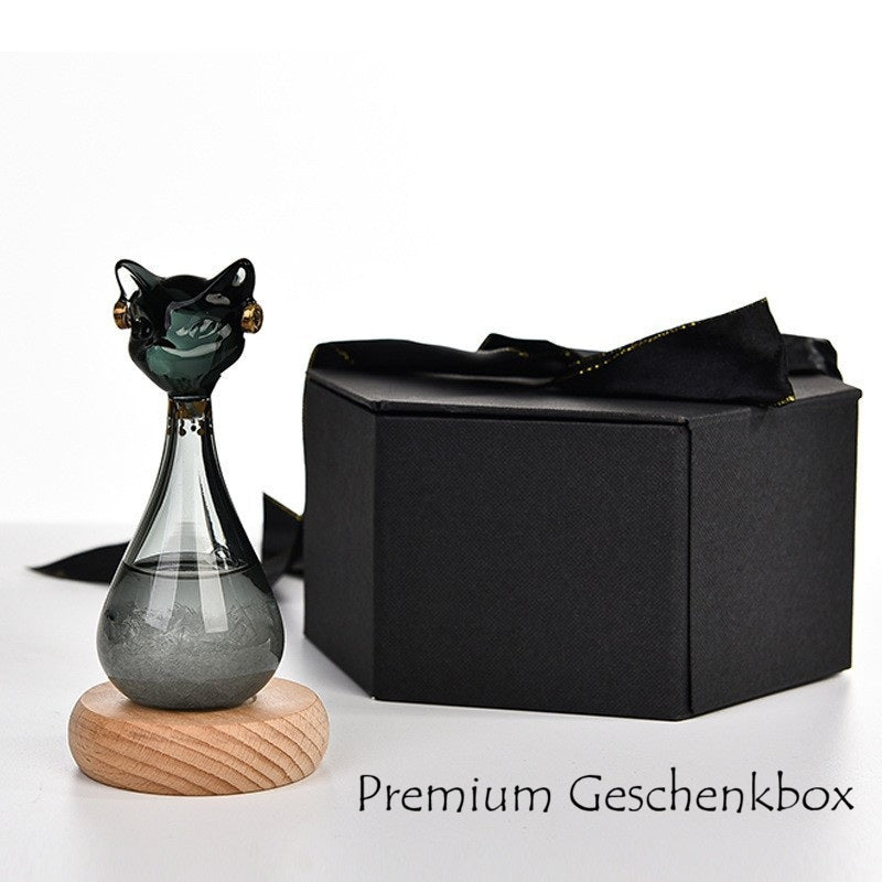 Catson Catmosphere™ Storm Glass in Katzenform mit Holzsockel und schwarzer Premium-Geschenkbox
