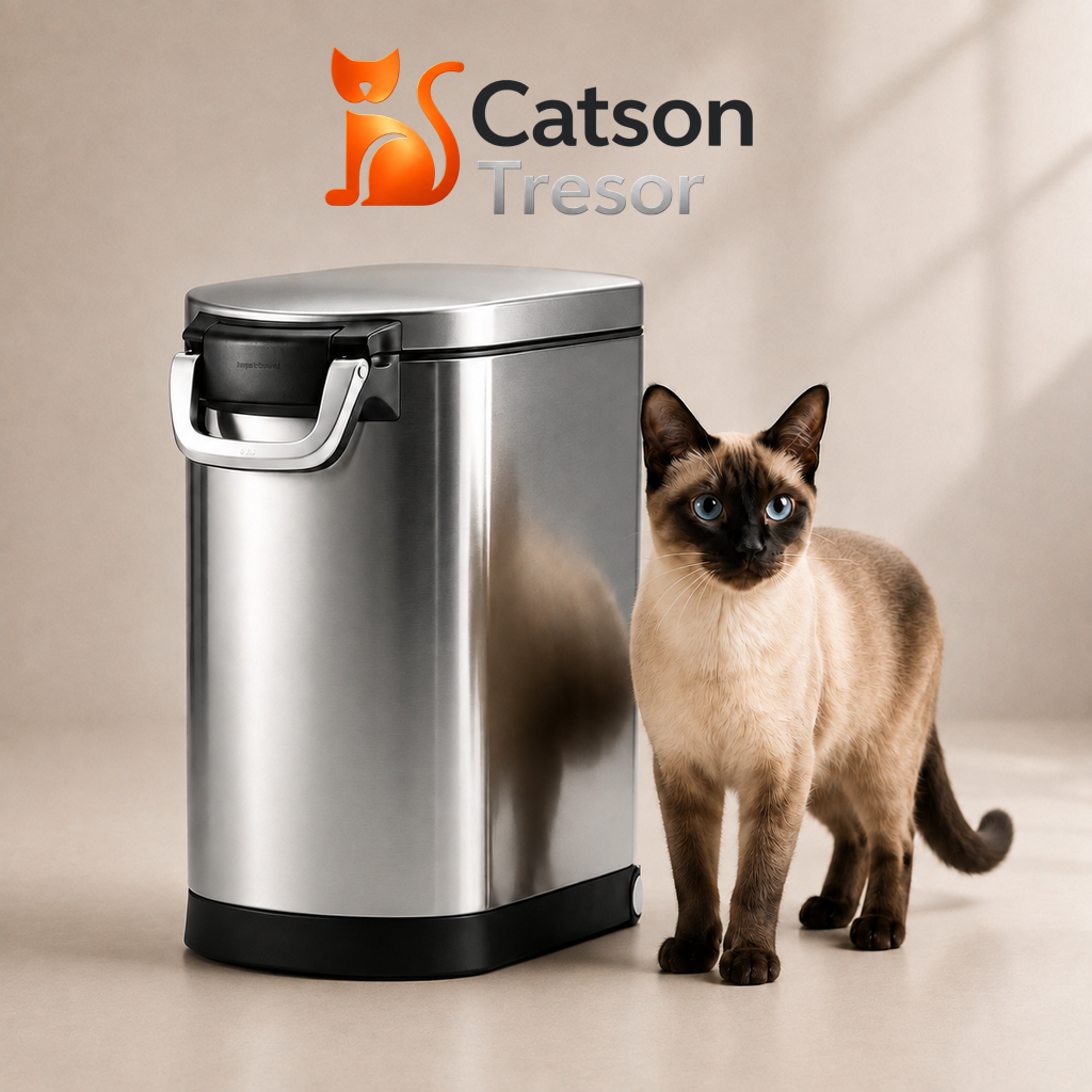 Catson Tresor™ luftdichter Edelstahl-Futterbehälter für Katzen zur sicheren und hygienischen Aufbewahrung von Trockenfutter