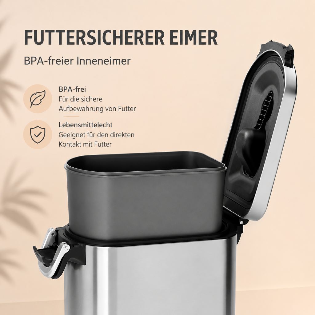 Catson Tresor™ Edelstahl-Futterbehälter für Katzen mit BPA-freiem, lebensmittelechtem Inneneimer zur hygienischen Futteraufbewahrung