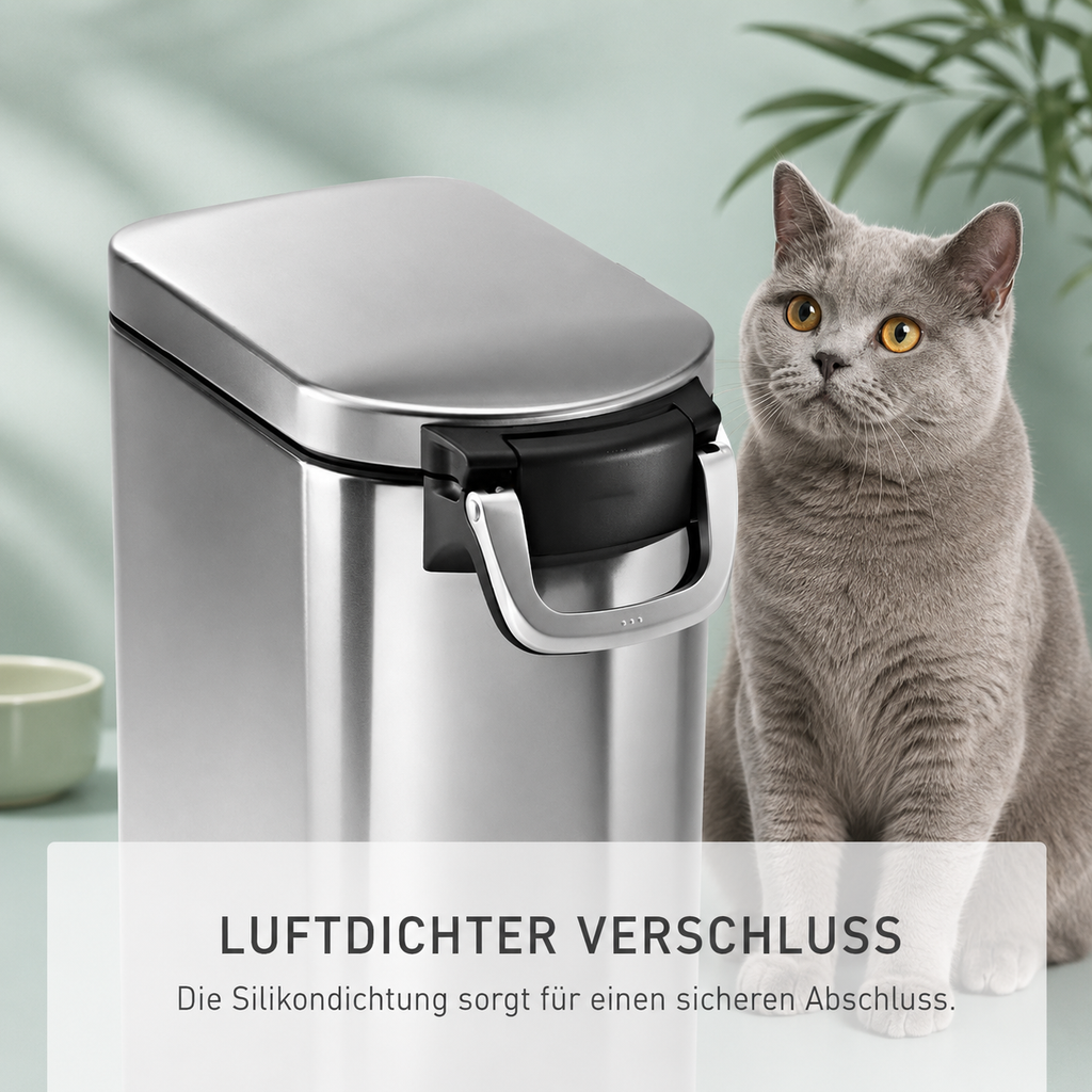 Catson Tresor™ Edelstahl-Futterbehälter für Katzen mit luftdichtem Silikonverschluss zur sicheren Futteraufbewahrung